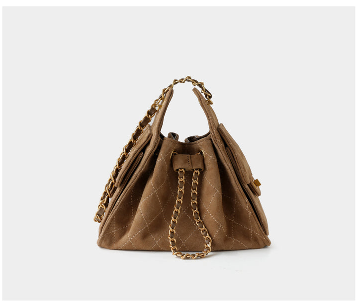 quilted suede bucket bag with chain strap – LIVIA