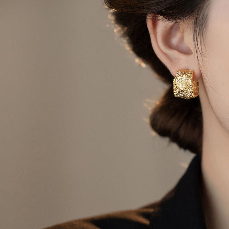 textured square stud earrings with metallic finish - AURSALI