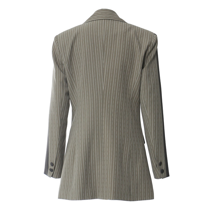 pinstripe tailored blazer dress with contrast lapel – ASTRA