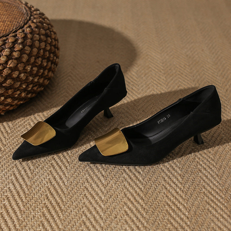 pointed toe pumps with metallic square buckle - AURELIANRI