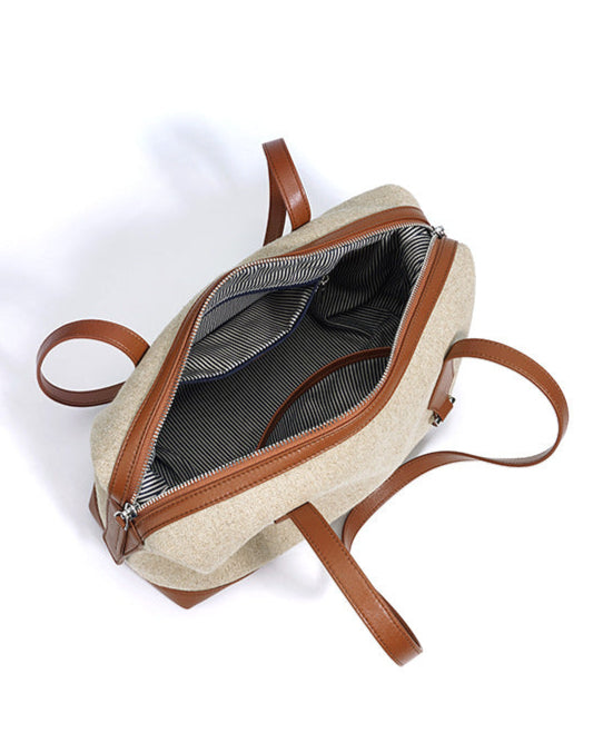 sac cabas en rotin tissé avec doubles poignées en cuir – LÉONIE 