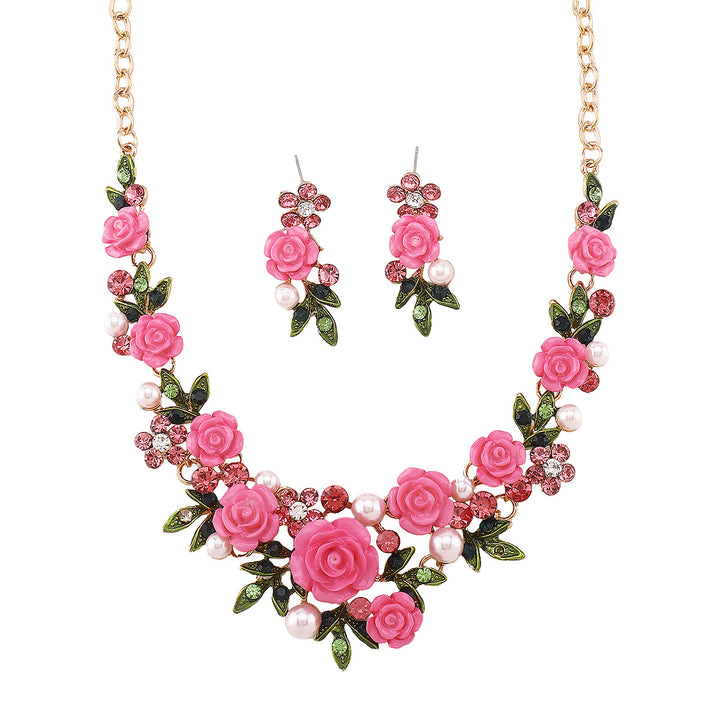floral statement jewelry set with pearl accents - ROSEBLOOM