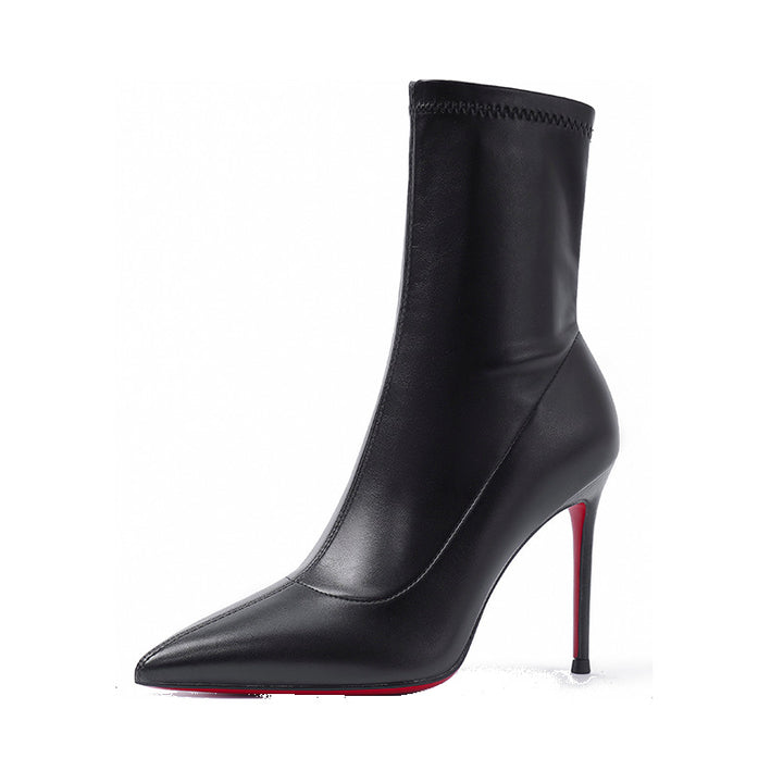 pointed-toe leather ankle boots with red sole – SCARLETTUN