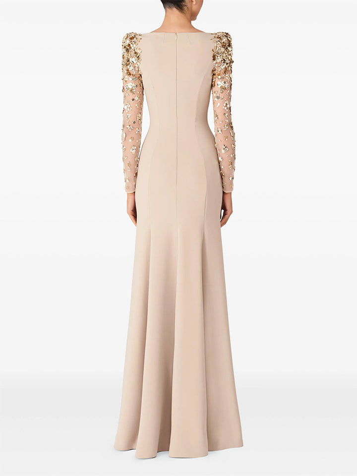 long column dress with embellished sheer sleeves - AUROXIA