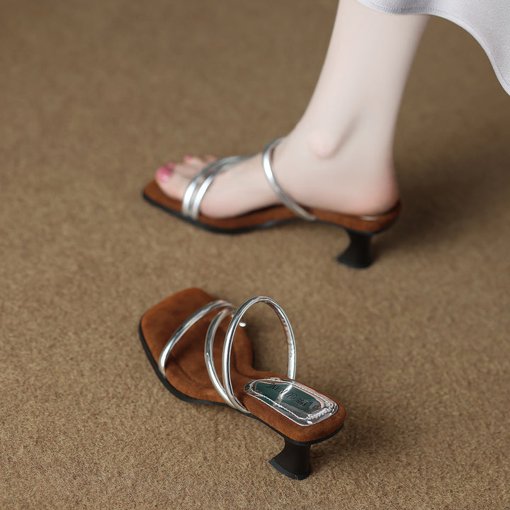 strappy square-toe sandals with mid heel – AURELIANLU