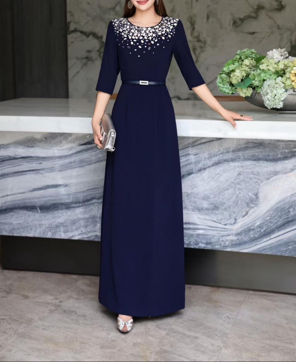 maxi evening dress with embellished neckline – AURORA