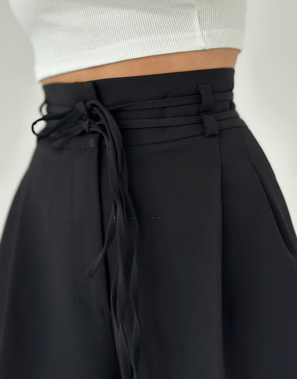 high-waist wide-leg pants with self-tie belt – SANDRA