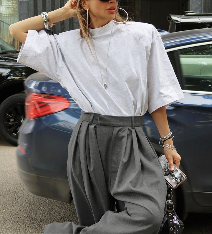 oversized pleated wide-leg trousers with high structured waist – TAYLA