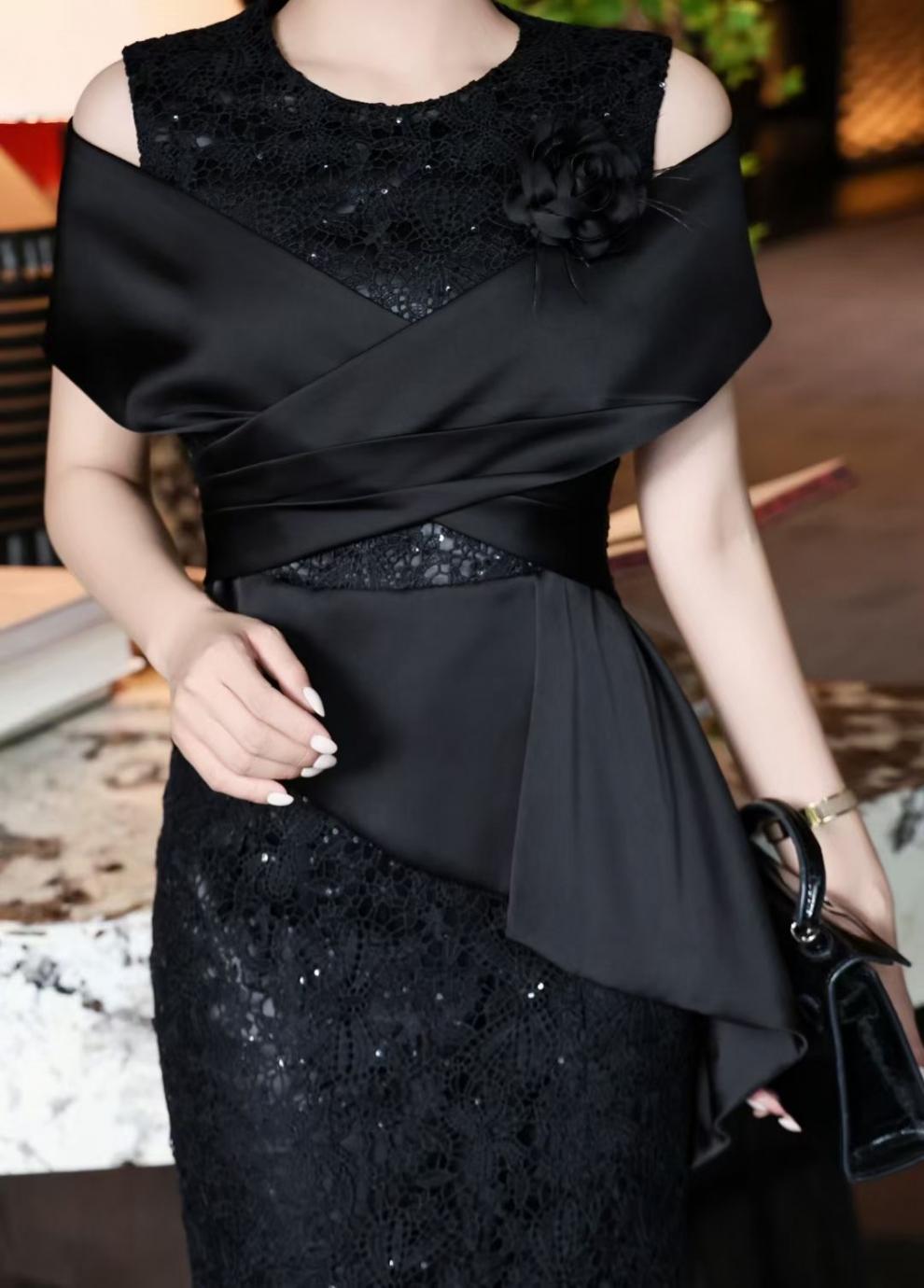 sequined lace dress with sculpted wrap bodice – RENÉ