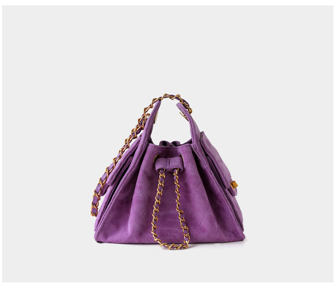 quilted suede bucket bag with chain strap – LIVIA