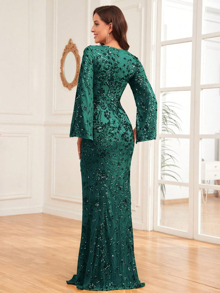 Geplooide top met uitlopende mouwen en maxi-rok set met tailleband – Rosiny 