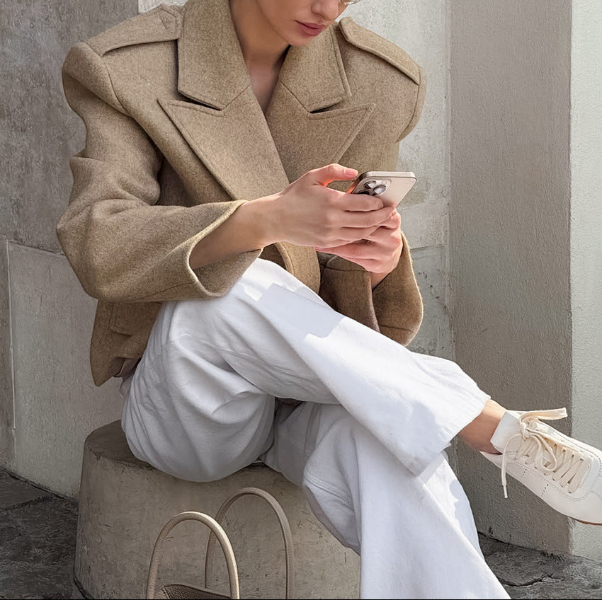 structured wool blazer with sharp shoulders – MADELINE