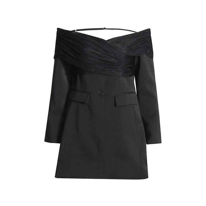 off-shoulder tailored mini blazer dress with tulle wrap – AURORA
