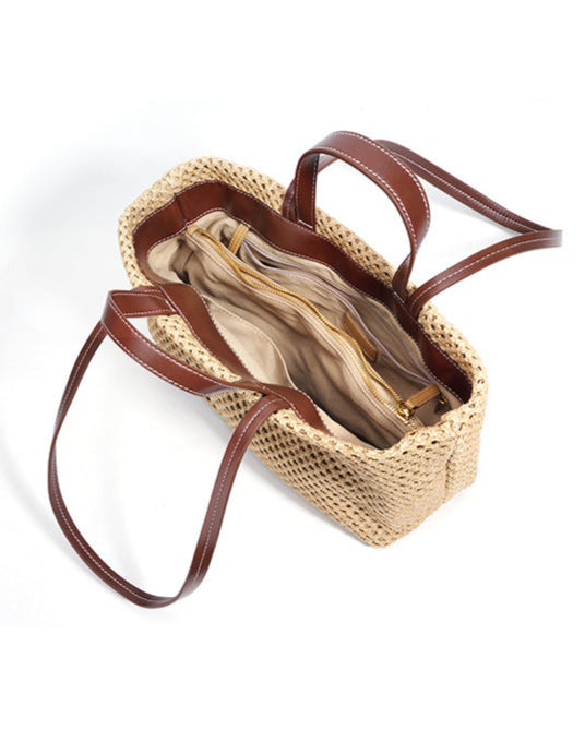 woven rattan tote bag with double leather handles – LÉONIE