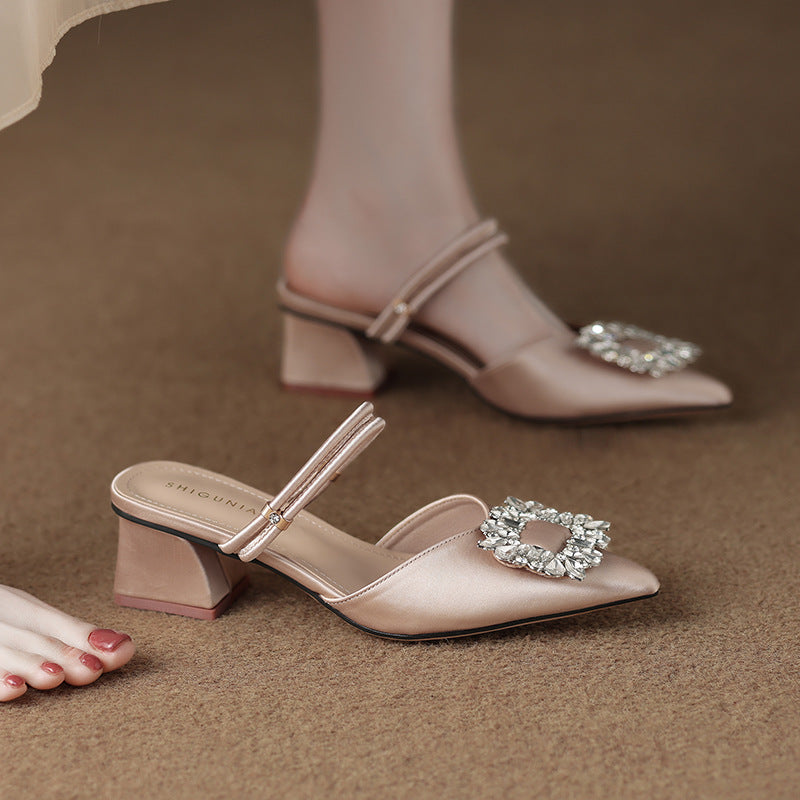 pointed-toe satin mules with crystal buckle - AURORAQLI