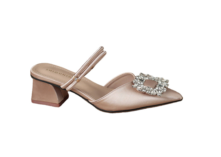 pointed-toe satin mules with crystal buckle - AURORAQLI