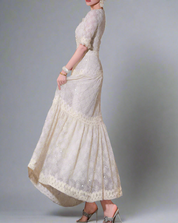 定制喇叭套装，配缎面泡泡袖 - VALENCIA 