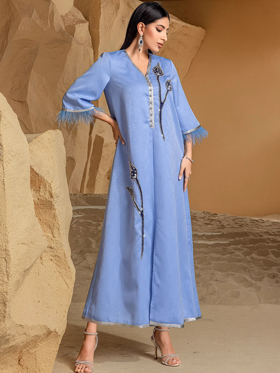 定制喇叭套装，配缎面泡泡袖 - VALENCIA 