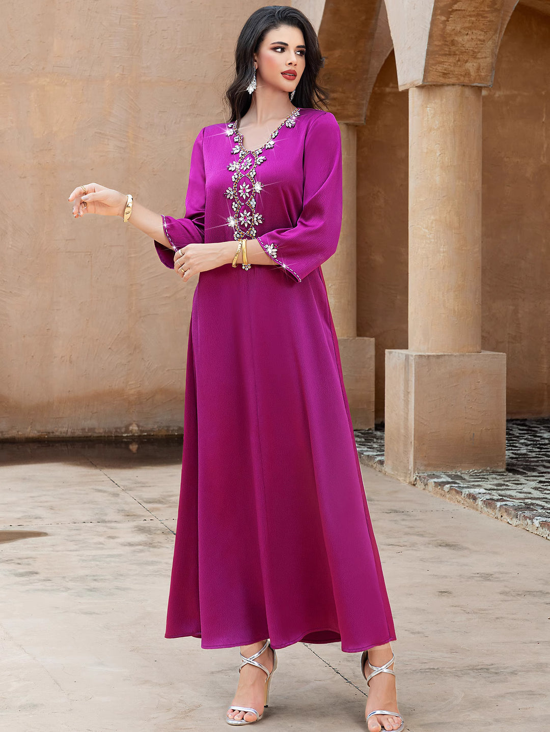 embellished A-line dress with flared sleeves - DALIXA