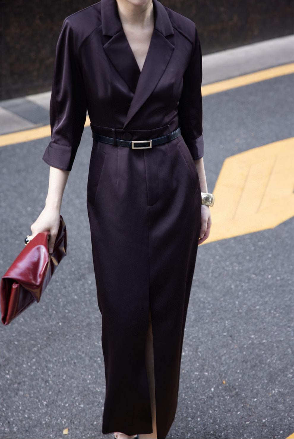 tailored wrap shirt-dress with front slit – VELINA