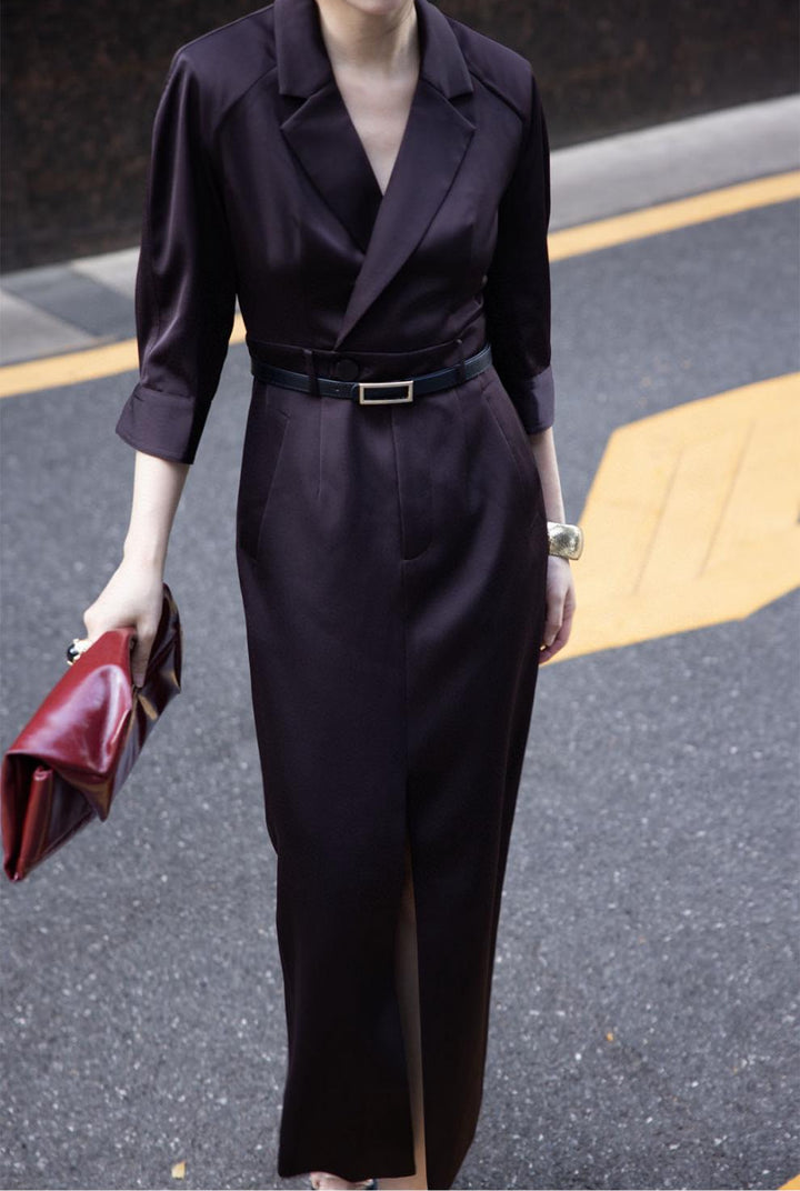 tailored wrap shirt-dress with front slit – VELINA