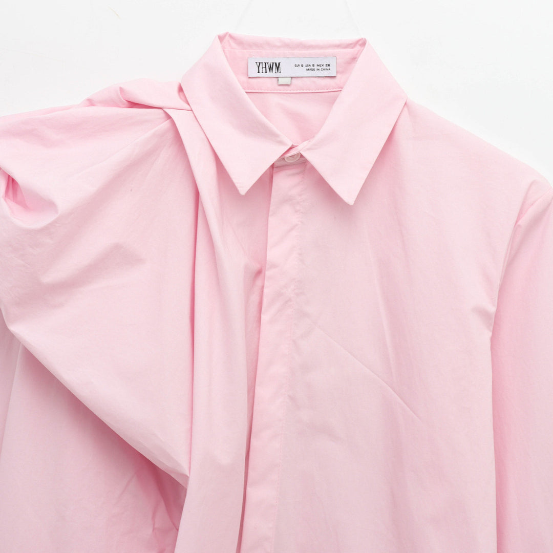 قميص بأكمام طويلة وكتف مكشكشة غير متماثلة – روزينزو