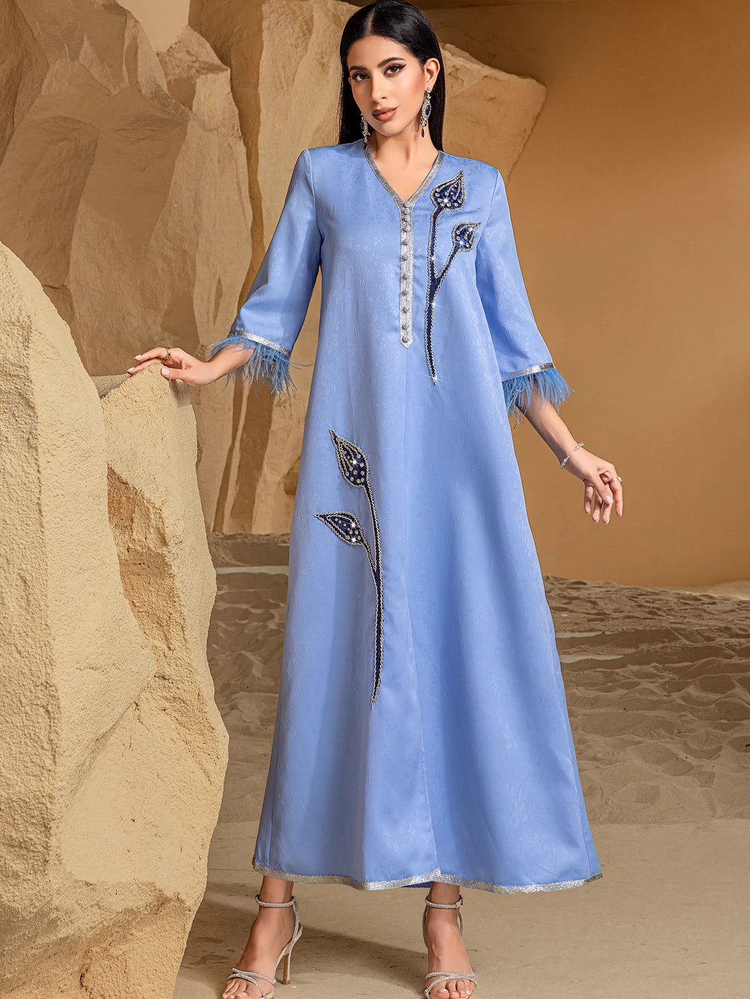 定制喇叭套装，配缎面泡泡袖 - VALENCIA 