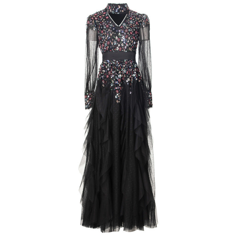 فستان تول بأكمام طويلة مع صدّار مزخرف – أورورا