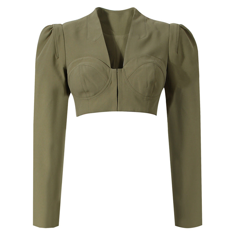 op maat gemaakte flare-pak met satijnen pofmouwen – VALENCIA 