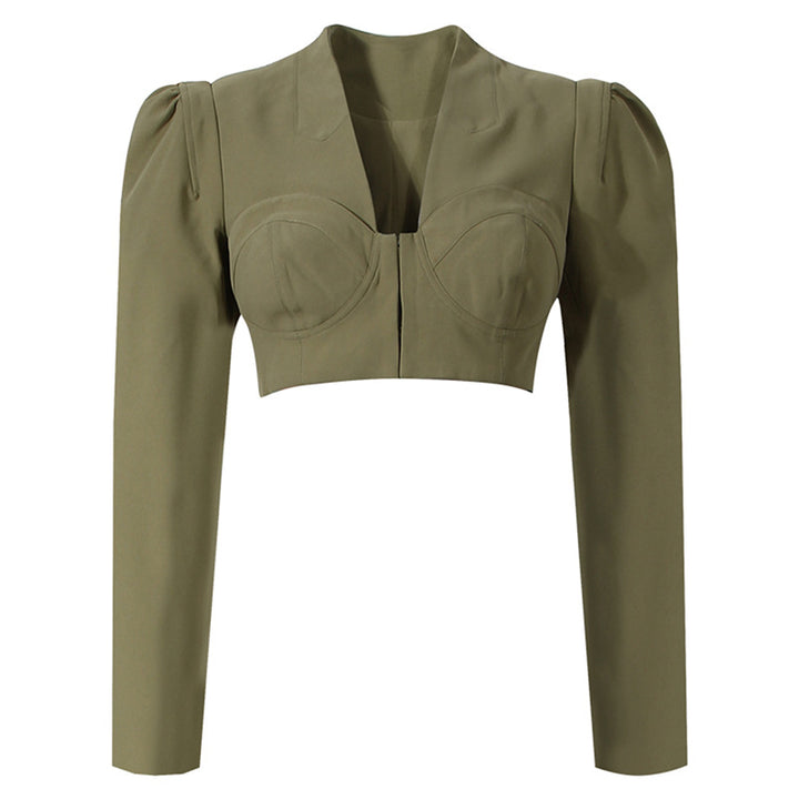 op maat gemaakte flare-pak met satijnen pofmouwen – VALENCIA 