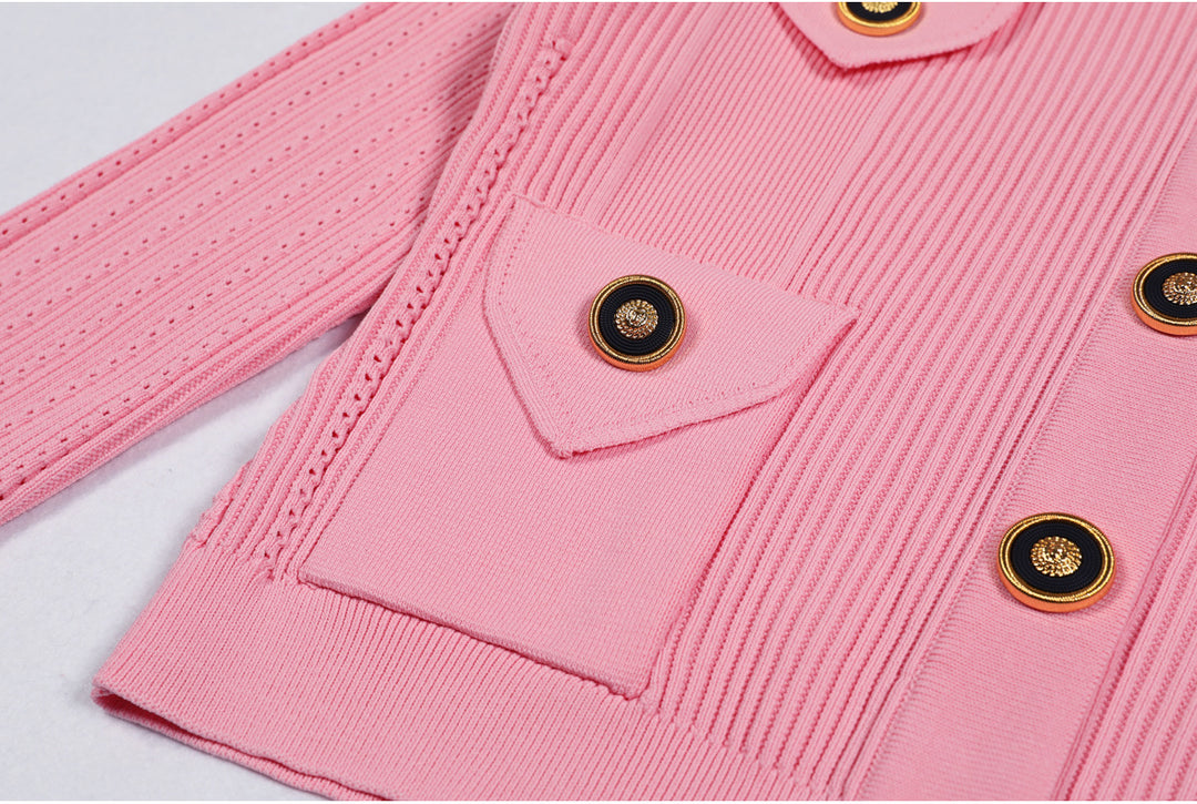 ribbed knit skirt set with gold button detail - AURELIAMI