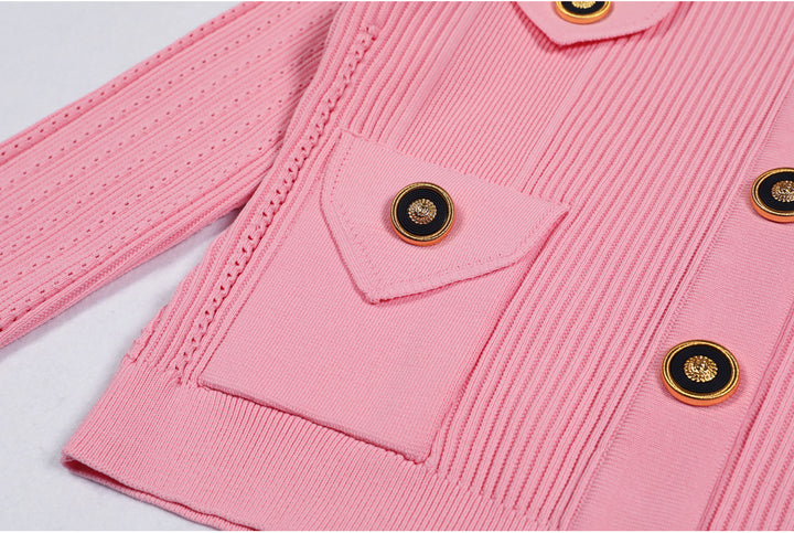 ribbed knit skirt set with gold button detail - AURELIAMI