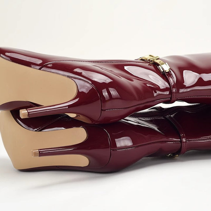 patent leather knee-high boots with gold buckle – VERA