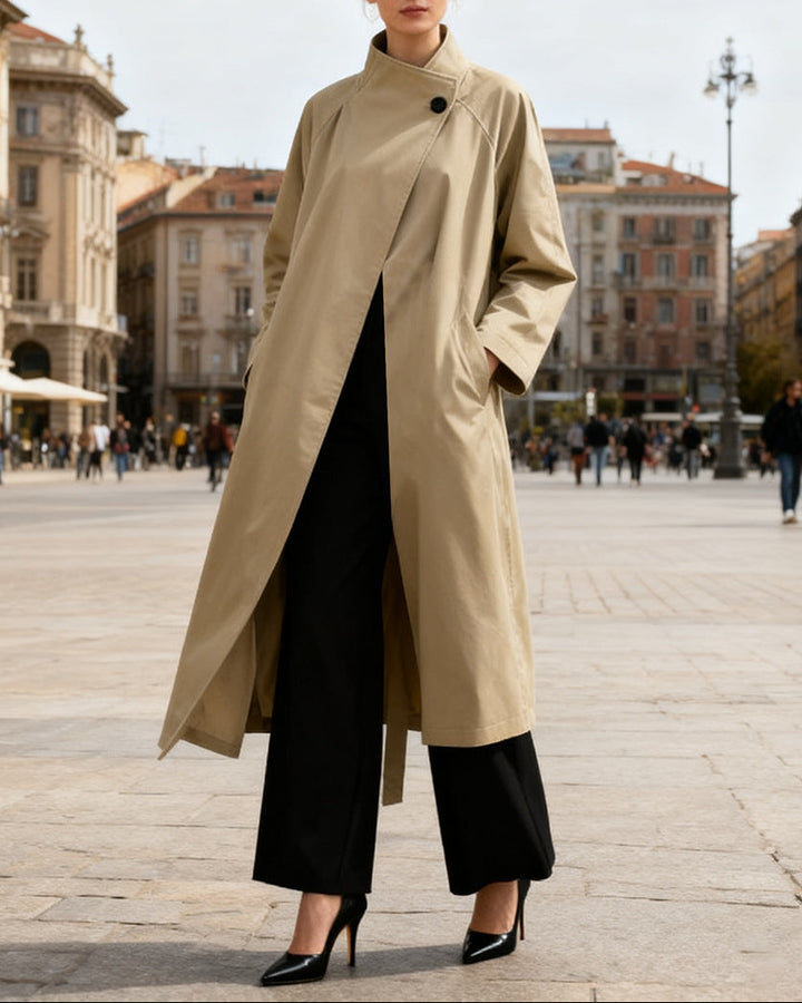 minimalist long trench coat with stand collar – MELIRVE