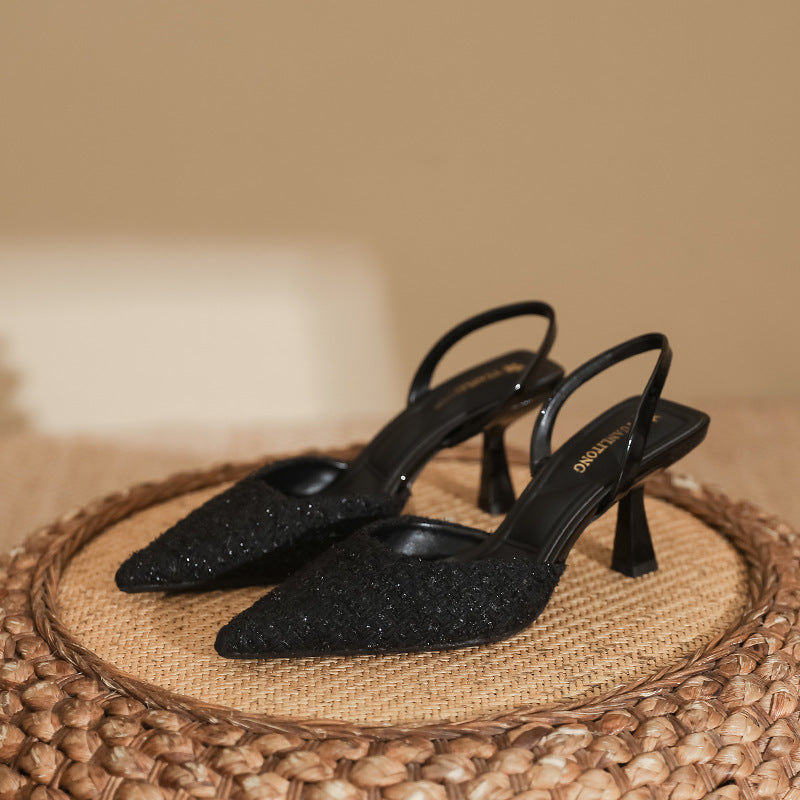 slingback pointed-toe heels with textured finish – SELENEK