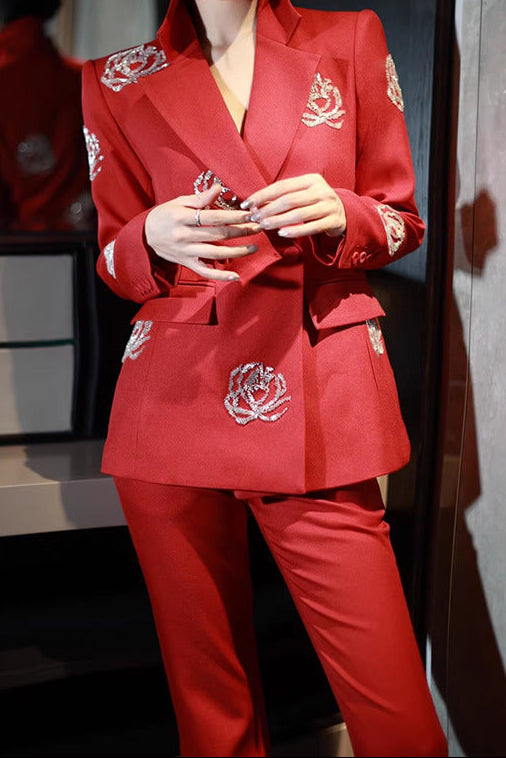 tailored blazer suit with floral crystal embroidery – ROUGE