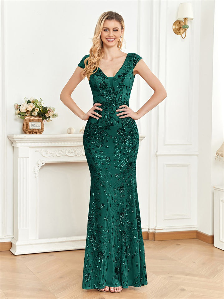 cap-sleeve sequin mermaid gown – RUBINA