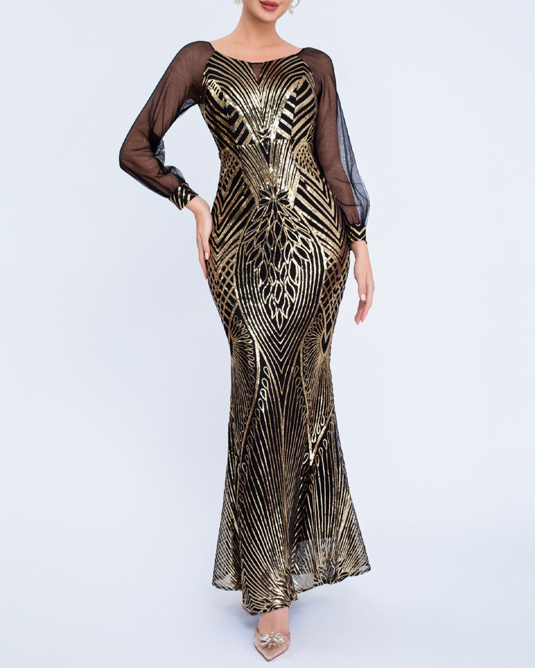 Geplooide top met uitlopende mouwen en maxi-rok set met tailleband – Rosiny 