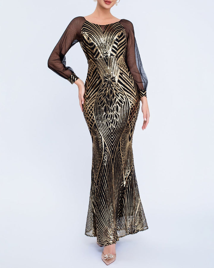 Geplooide top met uitlopende mouwen en maxi-rok set met tailleband – Rosiny 