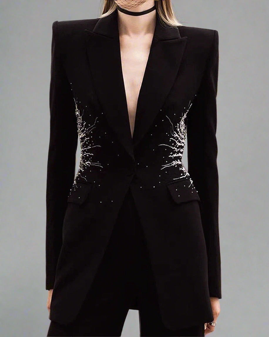 tailored pantsuit with pearl-embellished blazer – NOVALKI