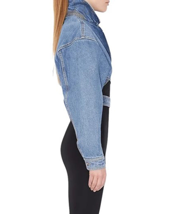 جاكيت جينز قصير غير متماثل مع حزام - راكسين