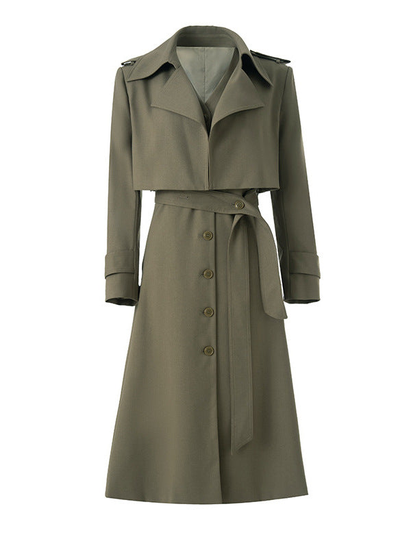 معطف ترنش قصير الطبقات بحزام - أوليفيا