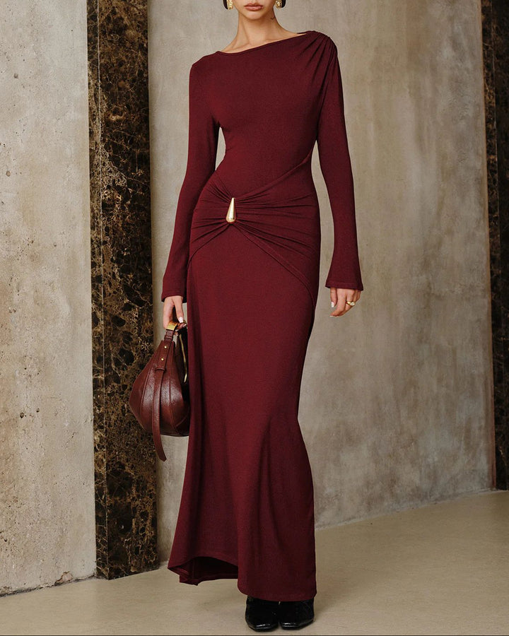 Haut à manches évasées plissées et ensemble jupe longue avec ceinture à la taille – Rosiny 