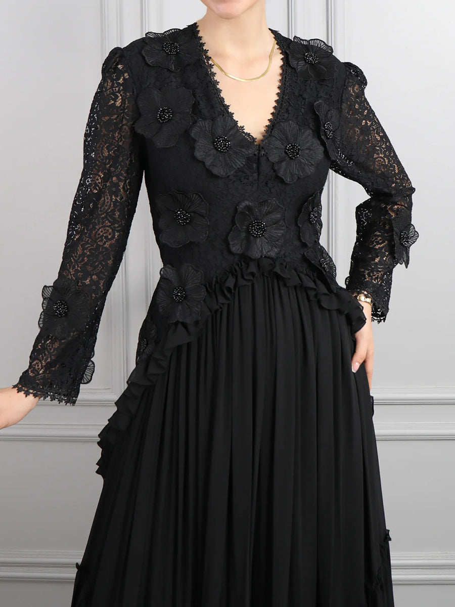 Haut à manches évasées plissées et ensemble jupe longue avec ceinture à la taille – Rosiny 