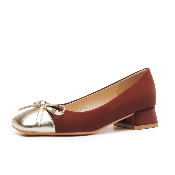 low block heel pumps with metallic bow accent - NORARLO