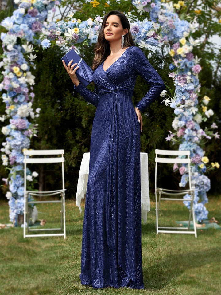 sleeve sequin wrap gown – FUCHSIA RAY