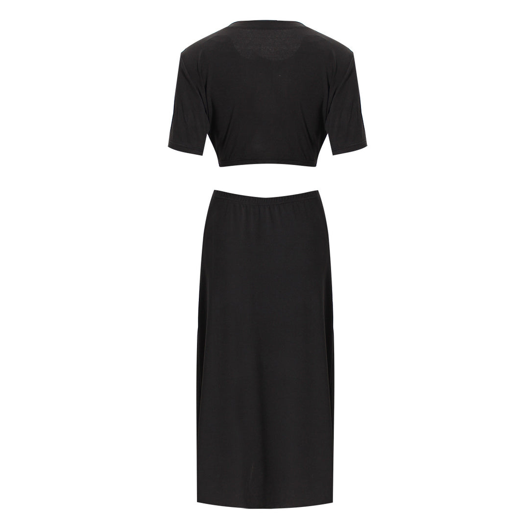 short sleeve cut-out maxi dress with twisted knot - AURABLI