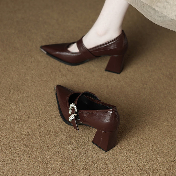 pointed-toe block heels with crystal buckle - VIVIANDA