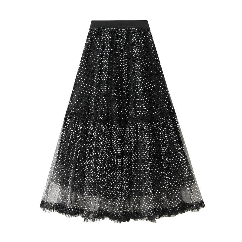 dotted tulle tiered skirt with contrast trims – MISTY