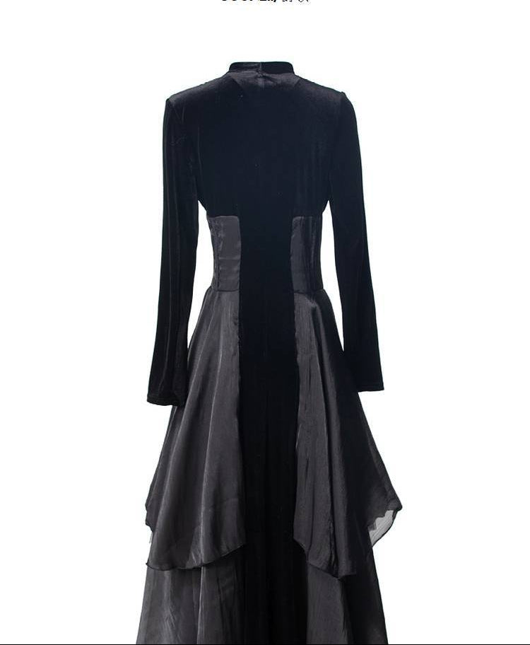 فستان شيفون مخملي متعدد الطبقات مع رقبة على شكل فيونكة –نوار إيكلات